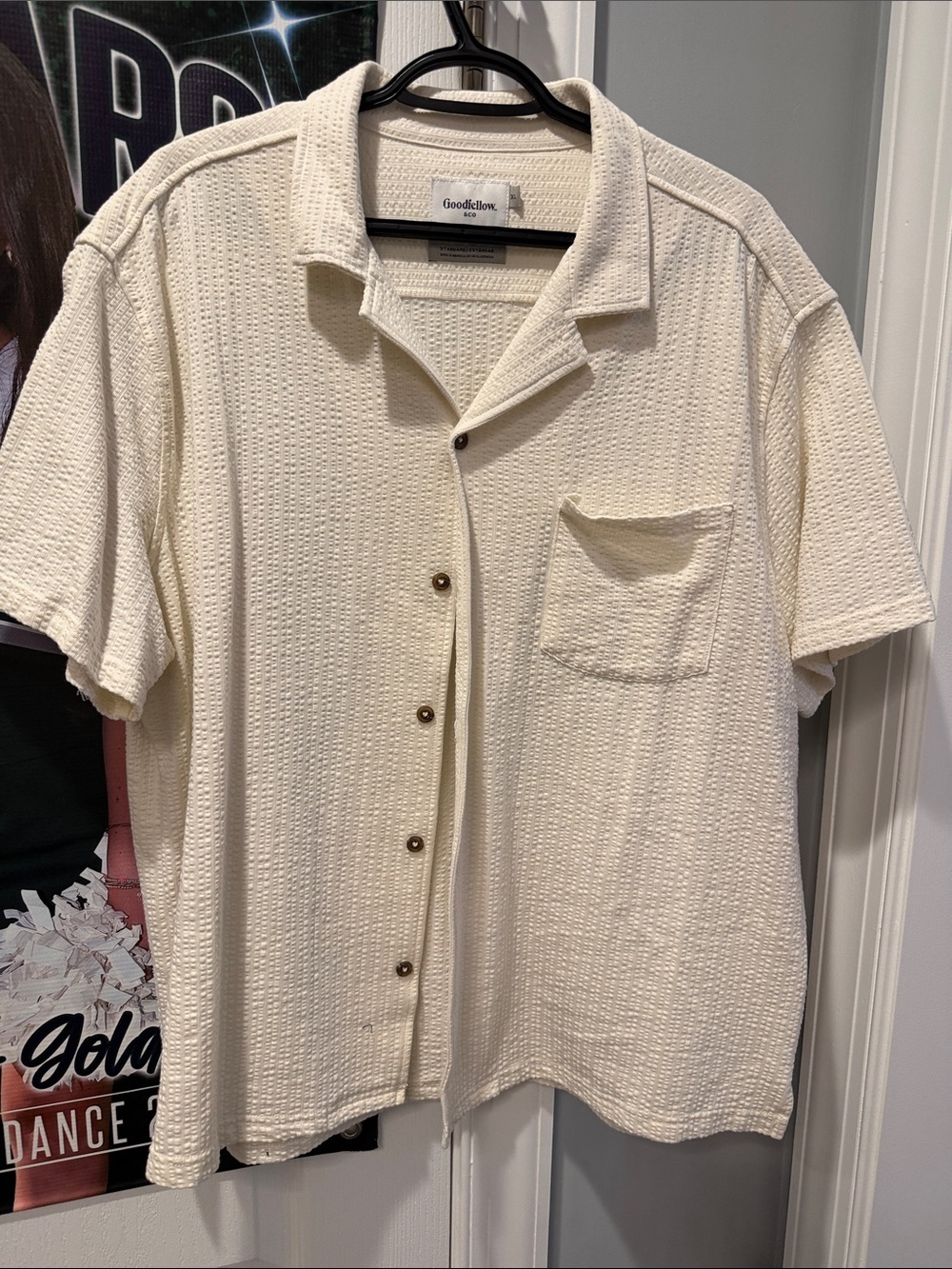 Goodfellow & Co Men's Cream Waffle Knit Short Sleeve Button-Front Shirt